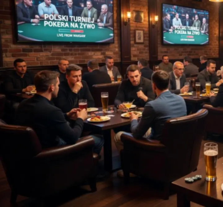 Bar Di Piu MAGDALENA SIERAJ z dużym ekranem transmitującym turniej pokerowy